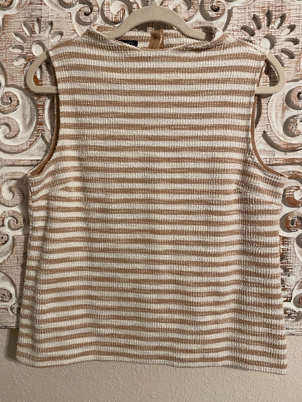 Talbots Cream and Tan Striped Sleeveless Knit Top